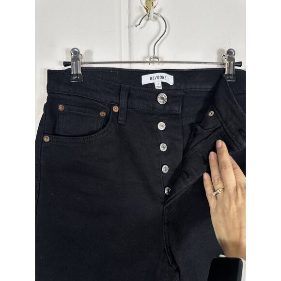RE/DONE Originals 70s Stove Pipe Noir with Rip Cropped Jeans 27-Black Button Fly - Picture 9 of 12